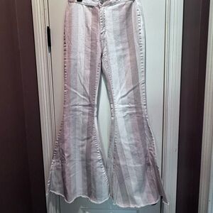Altar'd State Striped Flare Jeans - Pink and White